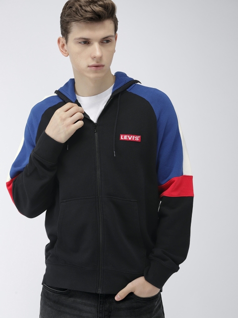 

Levis Men Black & Blue Solid Hooded Front-Open Sweatshirt