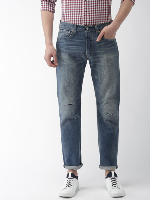 

Levis Men Blue Original Straight Fit Mid-Rise Mildly Distressed Jeans 501
