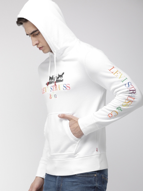 

Levis Men White Embroidered Hooded Sweatshirt