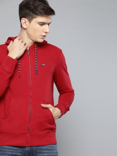

Levis Men Red Solid Hooded Sweatshirt