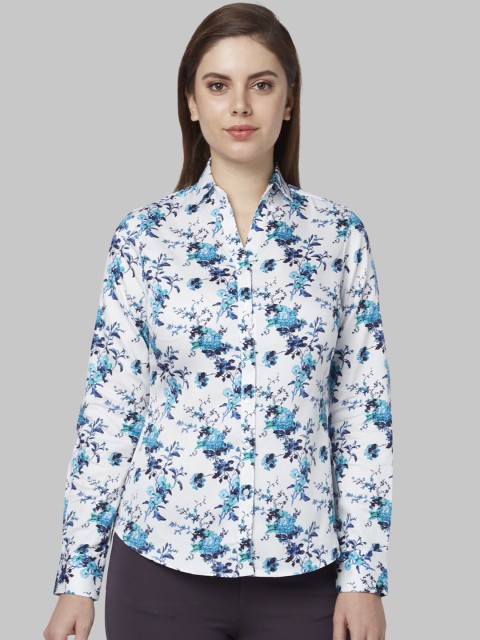 

Park Avenue Women Blue & White Regular Fit Printed Semiformal Shirt
