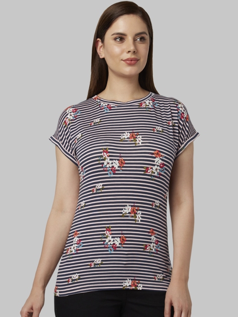

Park Avenue Women Blue Striped Round Neck T-shirt