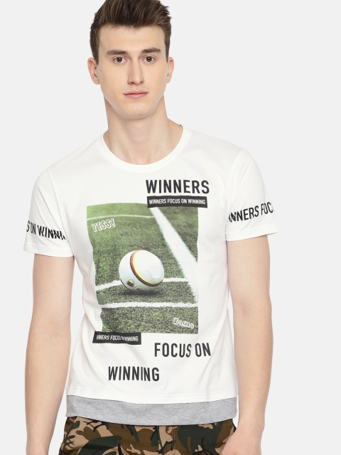 

Moda Rapido Men White Printed Round Neck T-shirt