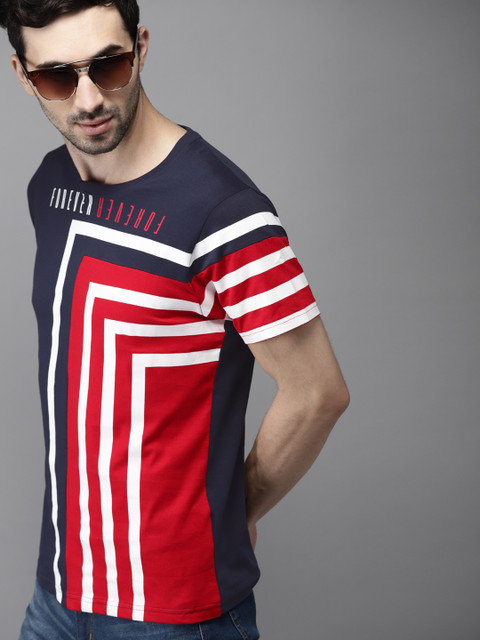 

Moda Rapido Men Navy Blue & Red Colourblocked Round Neck T-shirt
