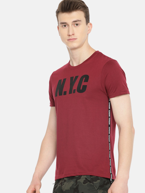 

Moda Rapido Men Maroon Printed Round Neck T-shirt