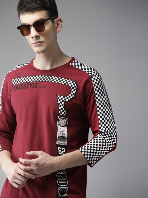 

Moda Rapido Men Maroon Printed Round Neck T-shirt