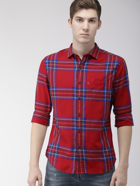 

Levis Men Red & Blue Slim Fit Checked Casual Shirt