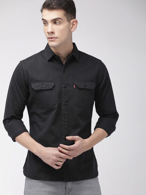 

Levis Men Black Slim Fit Solid Casual Shirt