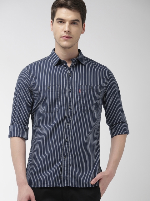 

Levis Men Navy Blue & White Slim Fit Striped Casual Shirt
