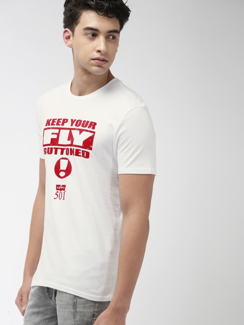 

Levis Men White Printed Round Neck Pure Cotton T-shirt