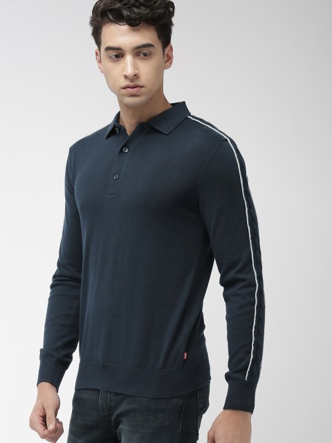 

Levis Men Navy Blue Solid Knitted Slim Fit Polo Collar T-shirt