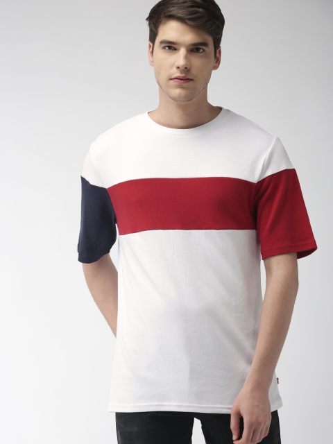

Levis Men White Red Colourblocked Round Neck Pure Cotton T-shirt
