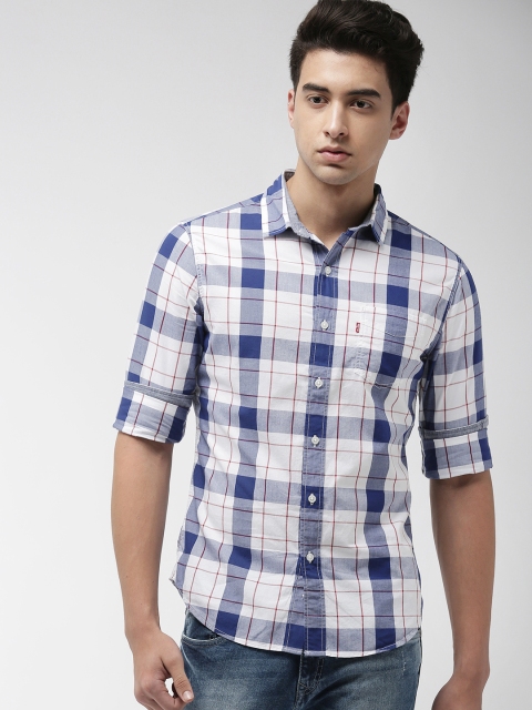 

Levis Men White & Blue Slim Fit Checked Casual Shirt