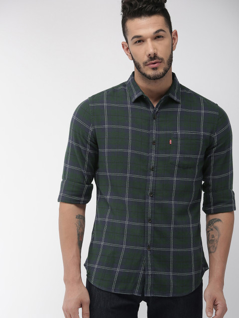 

Levis Men Green & Navy Blue Slim Fit Checked Casual Shirt