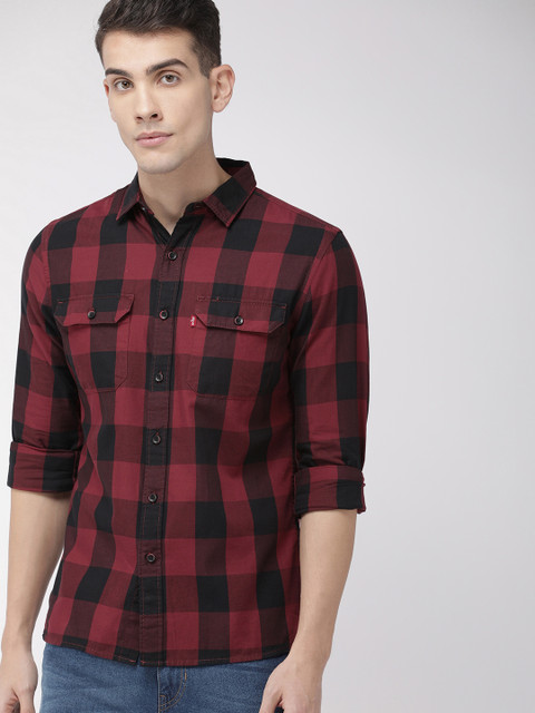 

Levis Men Maroon & Black Slim Fit Checked Casual Shirt