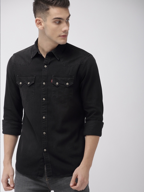 

Levis Men Black Slim Fit Solid Denim Shirt