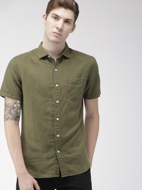 

Levis Men Olive Green Slim Fit Solid Casual Shirt