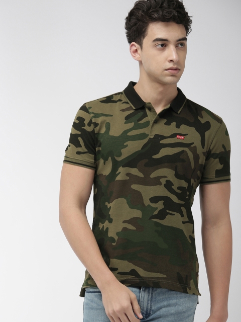 

Levis Men Olive Green & Black Printed Polo Collar T-shirt