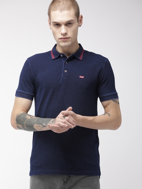 

Levis Men Navy Blue Solid Slim Fit Polo Collar Pure Cotton T-shirt