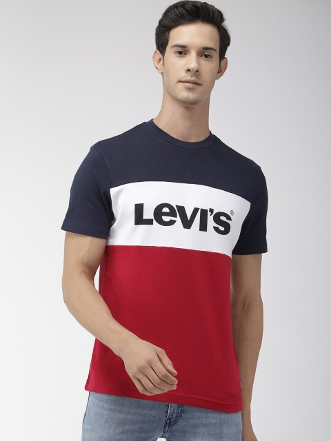 

Levis Men 511 Slim Fit Red Navy Blue Colourblocked Round Neck Pure Cotton T-shirt