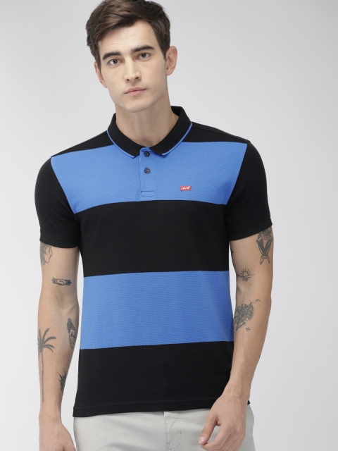 

Levis Men Black & Blue Slim Fit Colourblocked Polo Collar T-shirt