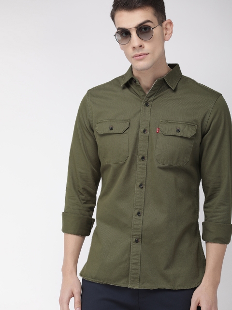 

Levis Men Olive Green Slim Fit Solid Casual Shirt