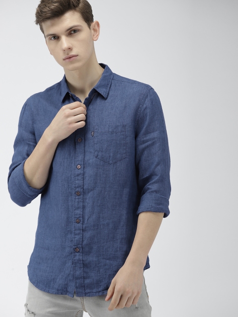 

Levis Men Navy Blue Slim Fit Linen Solid Casual Shirt