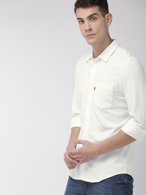 

Levis Men White Slim Fit Solid Casual Shirt