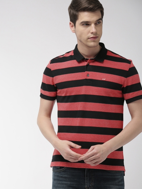 

Levis Men Red & Black Striped Polo Collar T-shirt