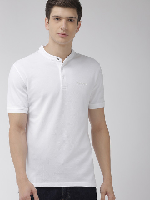 

Levis Men White Solid Slim Fit Mandarin Collar T-shirt
