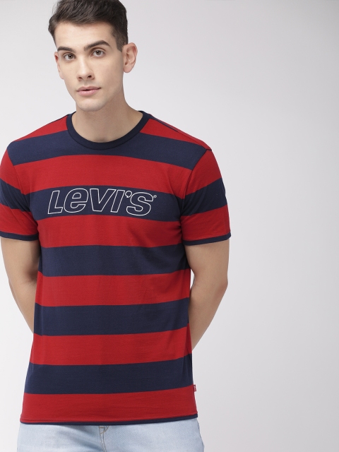 

Levis Men Red & Navy Blue Striped Round Neck T-shirt