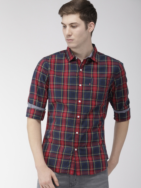 

Levis Men Navy Blue & Red Slim Fit Checked Casual Shirt