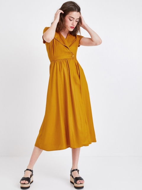 

promod Women Mustard Yellow Wrap Dress