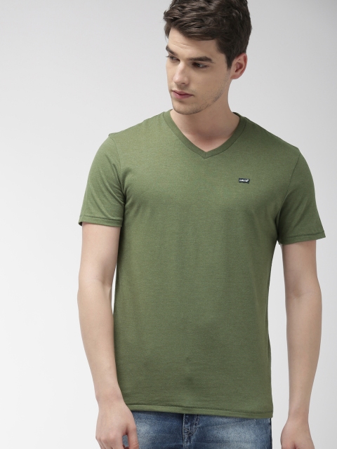 

Levis Men Olive Green Solid V-Neck T-shirt