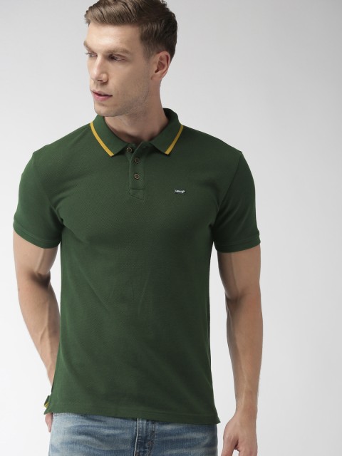 

Levis Men Olive Green Self Design Polo Collar T-shirt