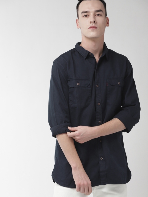 

Levis Men Navy Slim Fit Solid Denim Shirt, Navy blue