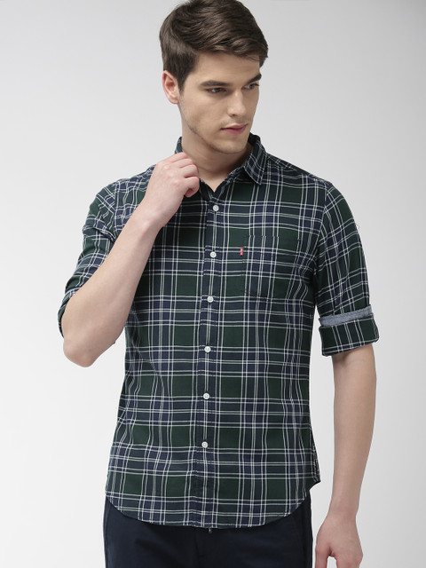 

Levis Men Green & Navy Blue Slim Fit Checked Casual Shirt