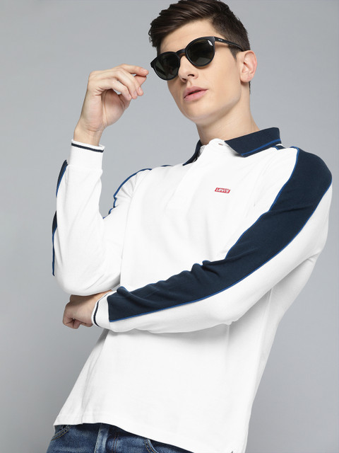 

Levis Men White Solid Slim Fit Polo Collar Pure Cotton T-shirt