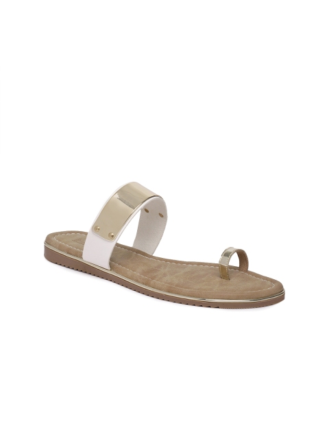 

Inc 5 Women White & Gold-Toned Solid One Toe Flats