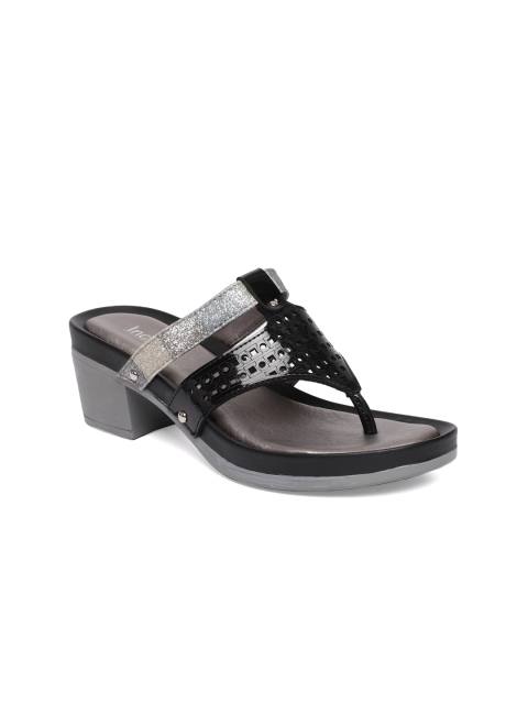 

Inc 5 Women Black & Silver-Toned Embellished Heeled Sandals