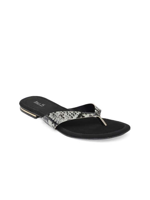 

Inc 5 Women Silver-Toned Printed Synthetic Patent Open-Toe Flats