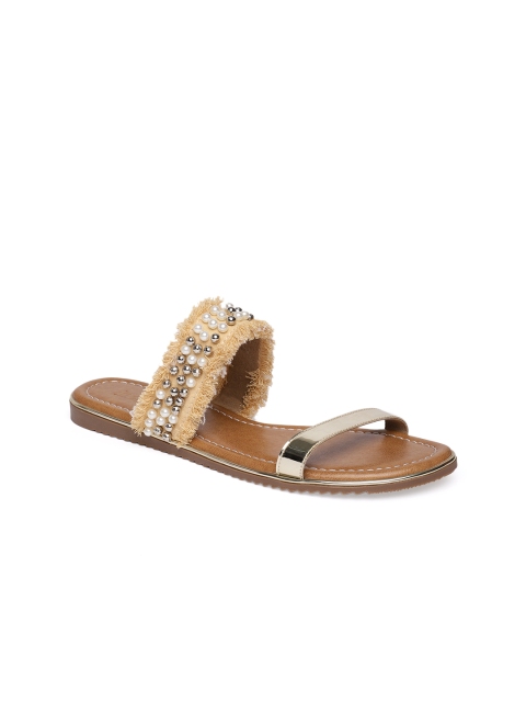 

Inc 5 Women Beige & Gold-Toned Embellished Open Toe Flats