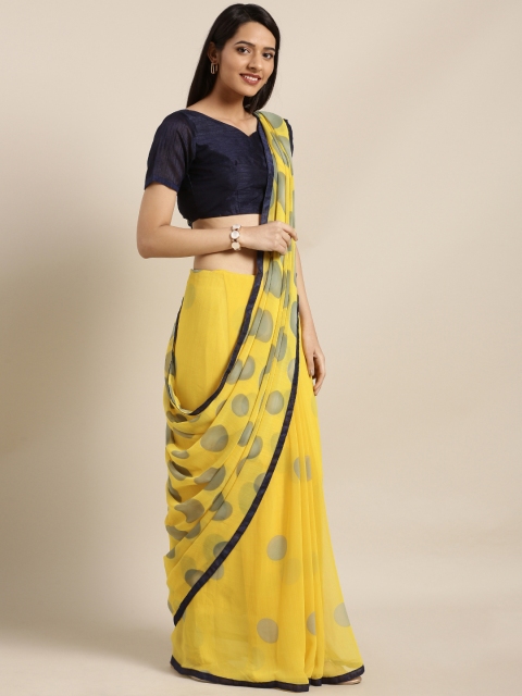 

Shaily Yellow & Green Pure Georgette Printed Saree