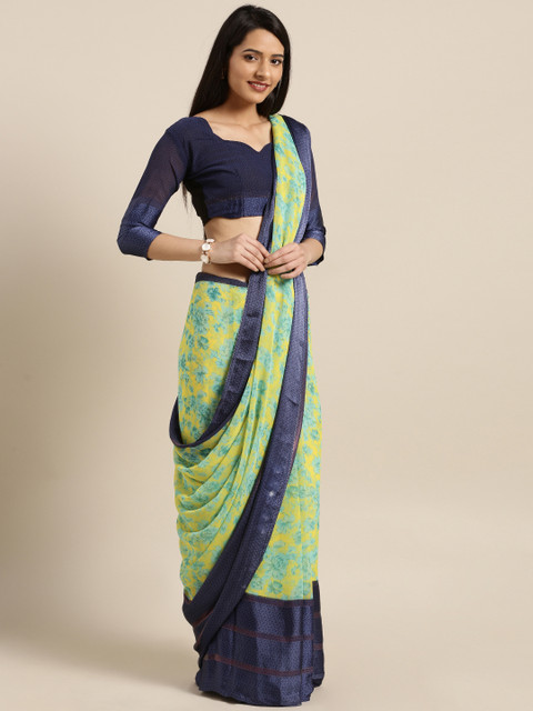

Shaily Green & Yellow Satin Printed Saree