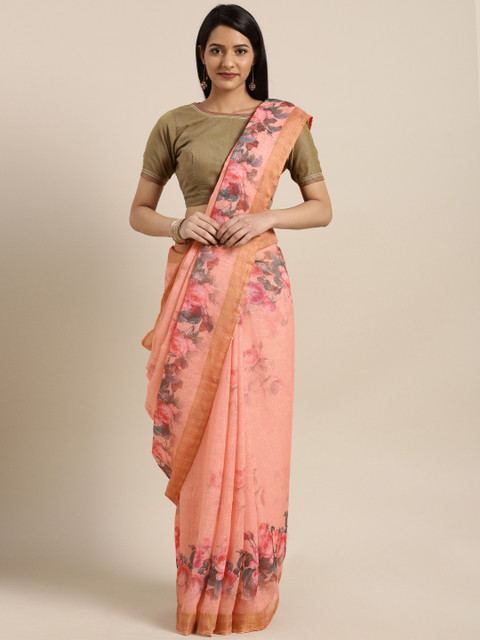 

Shaily Peach Printed Pure Linen Saree