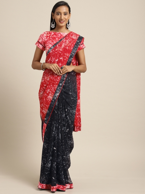 

Shaily Peach-Coloured & Black Pure Georgette Printed Saree