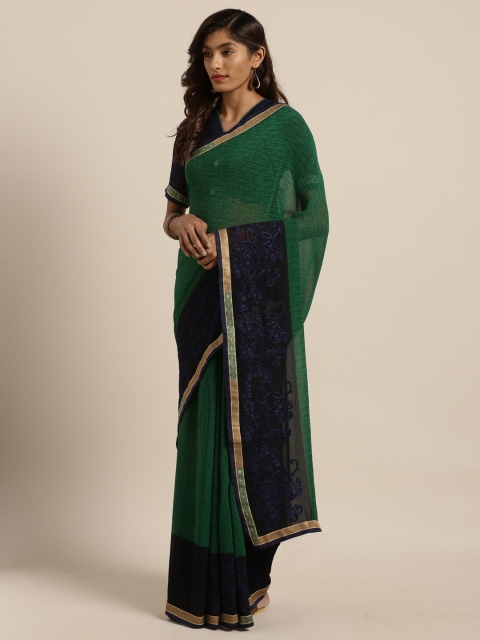 

Shaily Green & Navy Blue Pure Georgette Printed Saree
