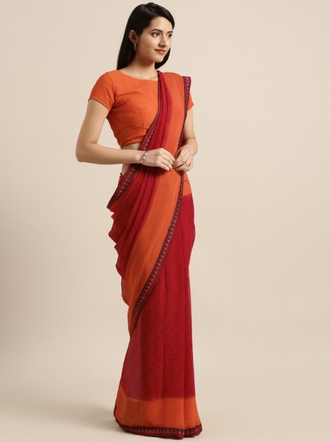 

Shaily Red & Orange Pure Georgette Printed Saree