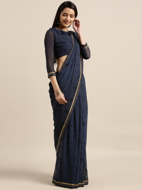 

Shaily Navy Blue Printed Pure Georgette Saree
