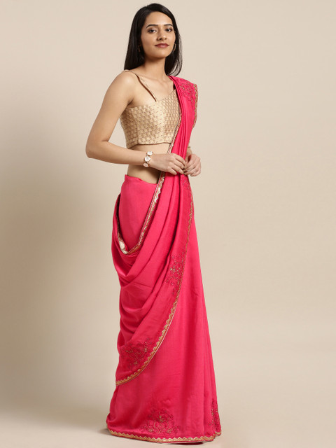 

Shaily Pink Embroidered Pure Silk Saree